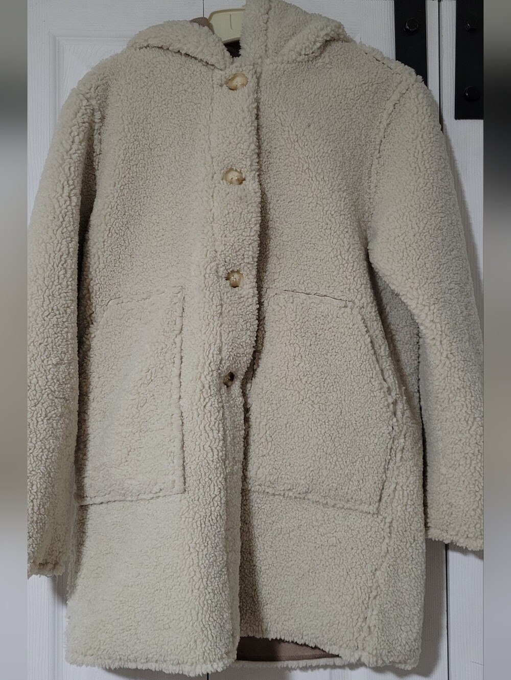 Zara Cream Sherpa Hooded Coat